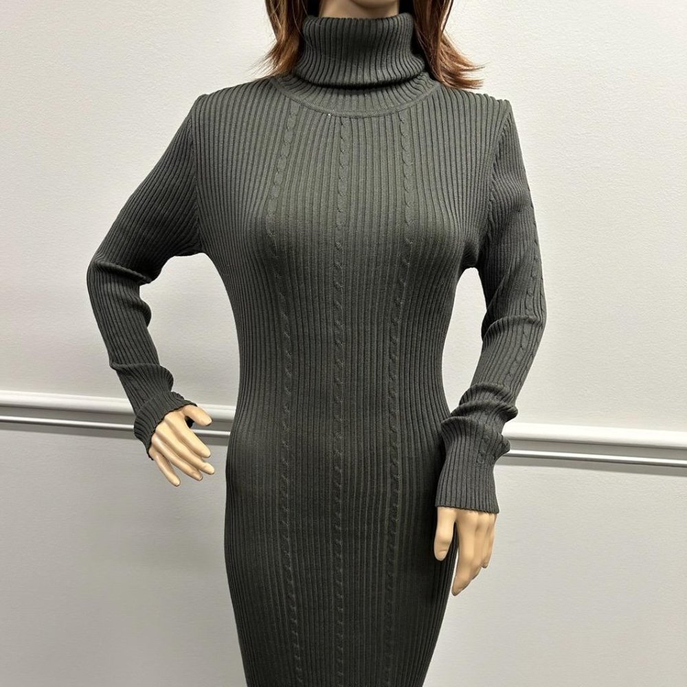 Stanzin Olive Green Turtleneck Sweater Dress.